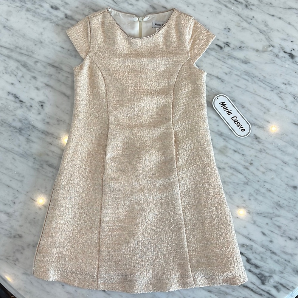 New Luli & Me Maria Casero Girls Holiday Party Metallic Blush Gold Shift Dress